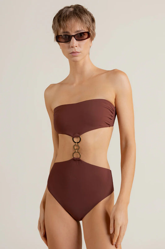 STRAPLESS BROWN TRIKINI