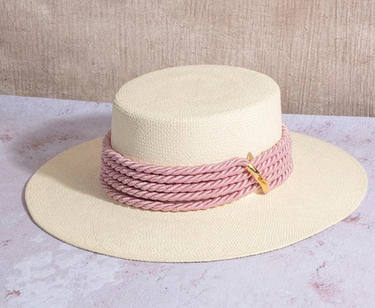 FLAT TOP HAT NATURAL - PINK ROPE